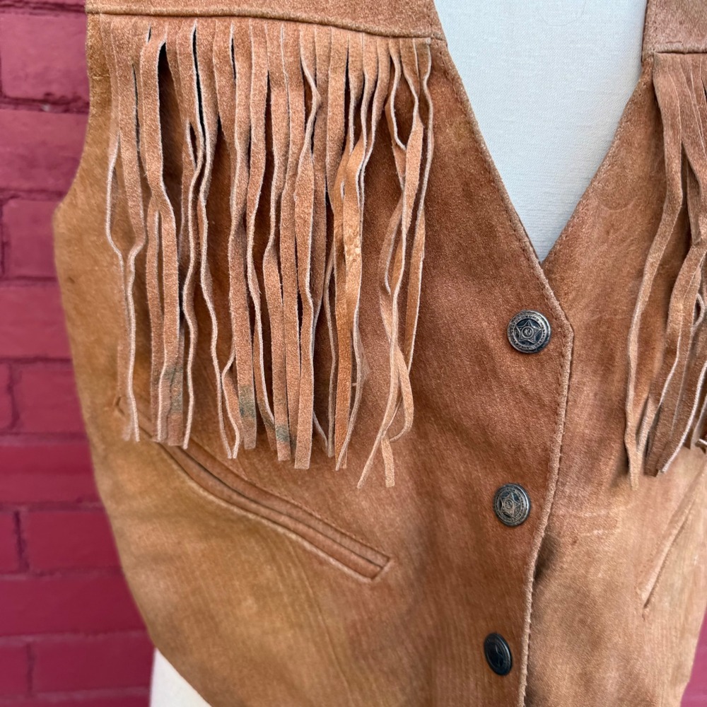 Vtg Mona Mode Suede Fringe Vest Womens Medium Brown Western Boho Cowboy Hippie - Picture 3 of 10